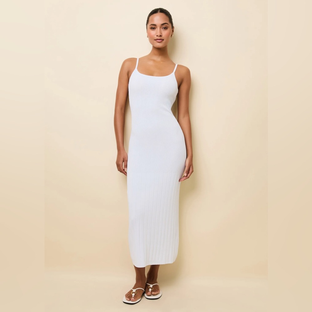 SOLID & STRIPED White Ribbed Slip Midi Dress